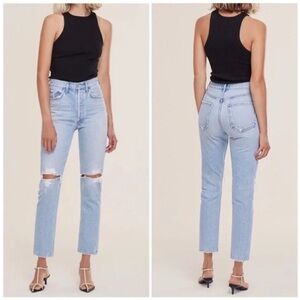 Agolde Riley High Rise Straight Leg Crop Distressed Jeans